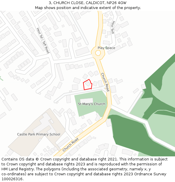 3, CHURCH CLOSE, CALDICOT, NP26 4GW: Location map and indicative extent of plot
