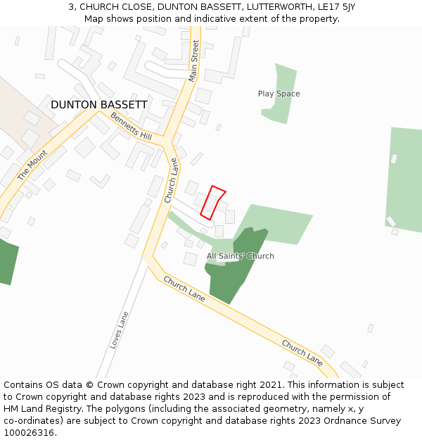 3, CHURCH CLOSE, DUNTON BASSETT, LUTTERWORTH, LE17 5JY: Location map and indicative extent of plot