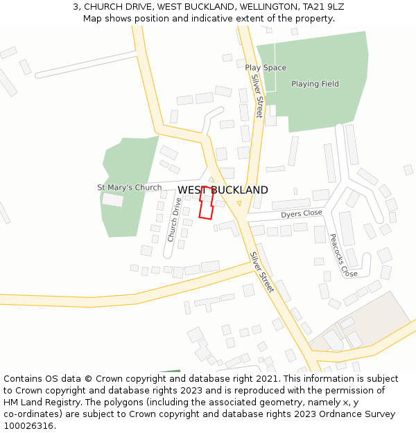 3, CHURCH DRIVE, WEST BUCKLAND, WELLINGTON, TA21 9LZ: Location map and indicative extent of plot