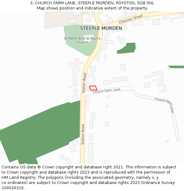 3, CHURCH FARM LANE, STEEPLE MORDEN, ROYSTON, SG8 0NL: Location map and indicative extent of plot
