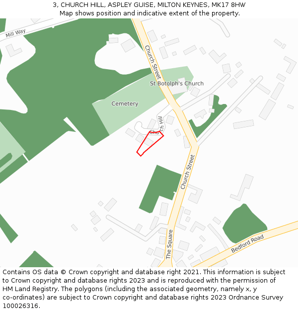 3, CHURCH HILL, ASPLEY GUISE, MILTON KEYNES, MK17 8HW: Location map and indicative extent of plot