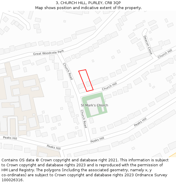 3, CHURCH HILL, PURLEY, CR8 3QP: Location map and indicative extent of plot