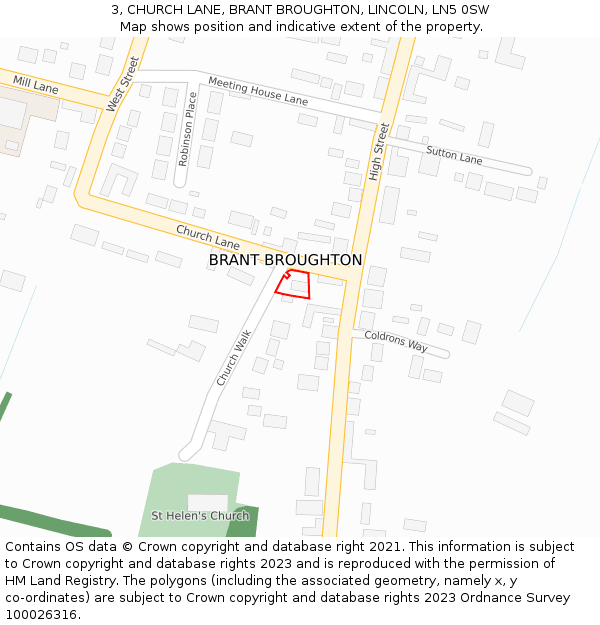 3, CHURCH LANE, BRANT BROUGHTON, LINCOLN, LN5 0SW: Location map and indicative extent of plot