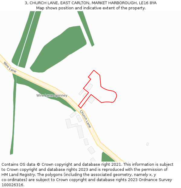 3, CHURCH LANE, EAST CARLTON, MARKET HARBOROUGH, LE16 8YA: Location map and indicative extent of plot
