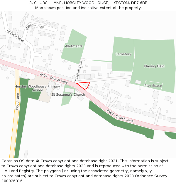 3, CHURCH LANE, HORSLEY WOODHOUSE, ILKESTON, DE7 6BB: Location map and indicative extent of plot