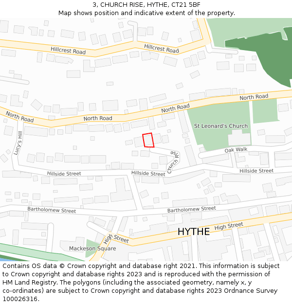 3, CHURCH RISE, HYTHE, CT21 5BF: Location map and indicative extent of plot