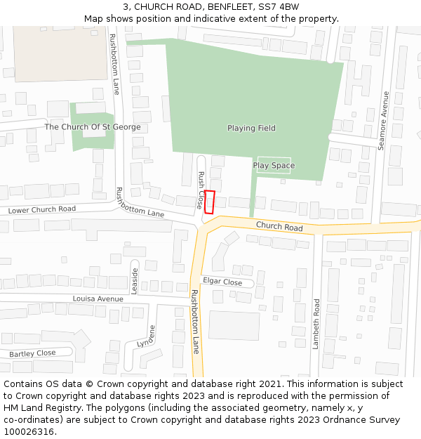 3, CHURCH ROAD, BENFLEET, SS7 4BW: Location map and indicative extent of plot
