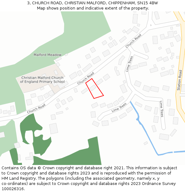 3, CHURCH ROAD, CHRISTIAN MALFORD, CHIPPENHAM, SN15 4BW: Location map and indicative extent of plot