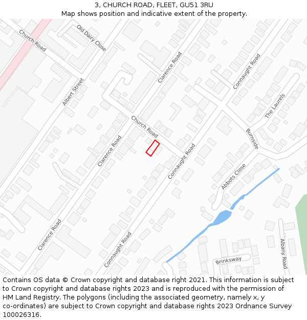 3, CHURCH ROAD, FLEET, GU51 3RU: Location map and indicative extent of plot