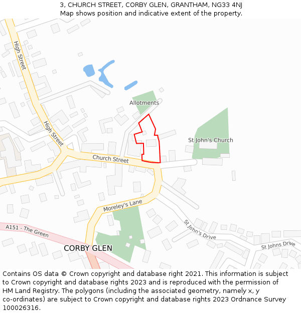 3, CHURCH STREET, CORBY GLEN, GRANTHAM, NG33 4NJ: Location map and indicative extent of plot