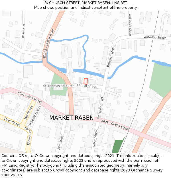 3, CHURCH STREET, MARKET RASEN, LN8 3ET: Location map and indicative extent of plot