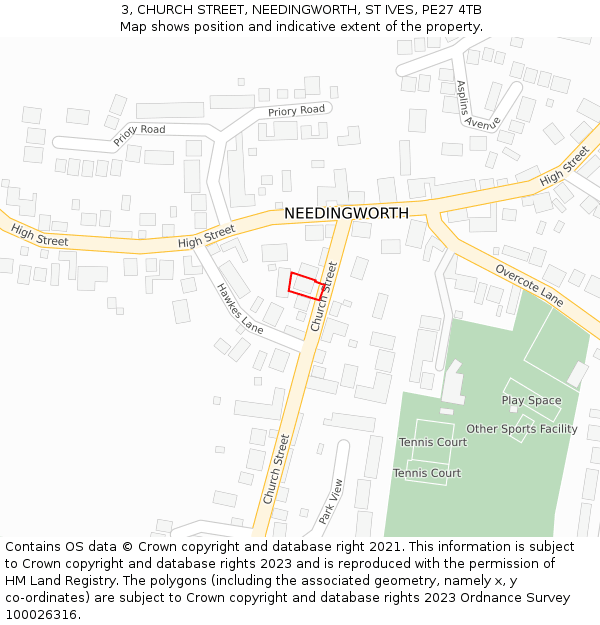 3, CHURCH STREET, NEEDINGWORTH, ST IVES, PE27 4TB: Location map and indicative extent of plot