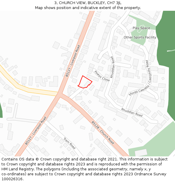 3, CHURCH VIEW, BUCKLEY, CH7 3JL: Location map and indicative extent of plot