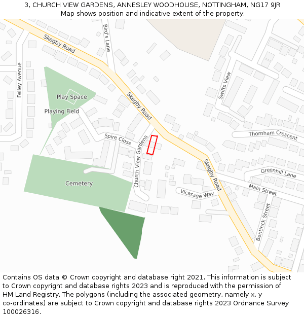 3, CHURCH VIEW GARDENS, ANNESLEY WOODHOUSE, NOTTINGHAM, NG17 9JR: Location map and indicative extent of plot