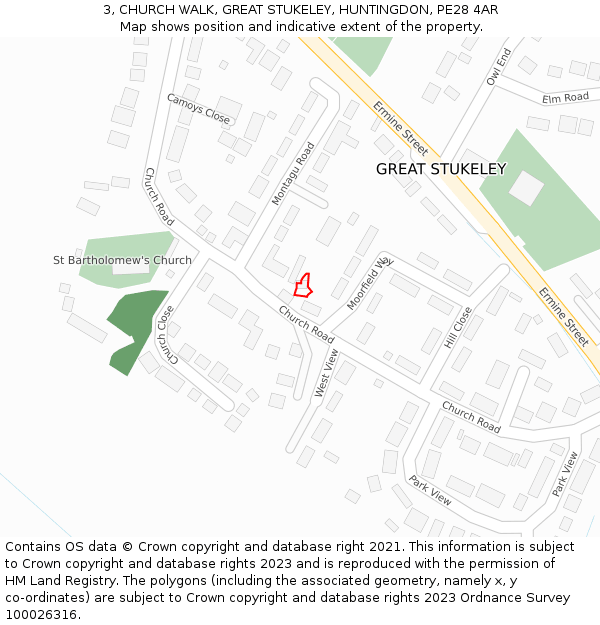 3, CHURCH WALK, GREAT STUKELEY, HUNTINGDON, PE28 4AR: Location map and indicative extent of plot