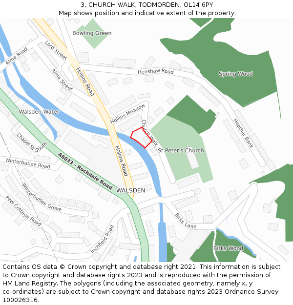 3, CHURCH WALK, TODMORDEN, OL14 6PY: Location map and indicative extent of plot