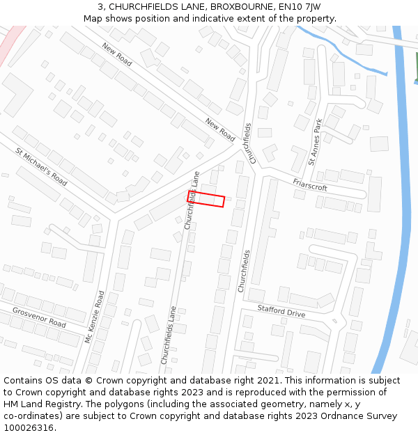 3, CHURCHFIELDS LANE, BROXBOURNE, EN10 7JW: Location map and indicative extent of plot