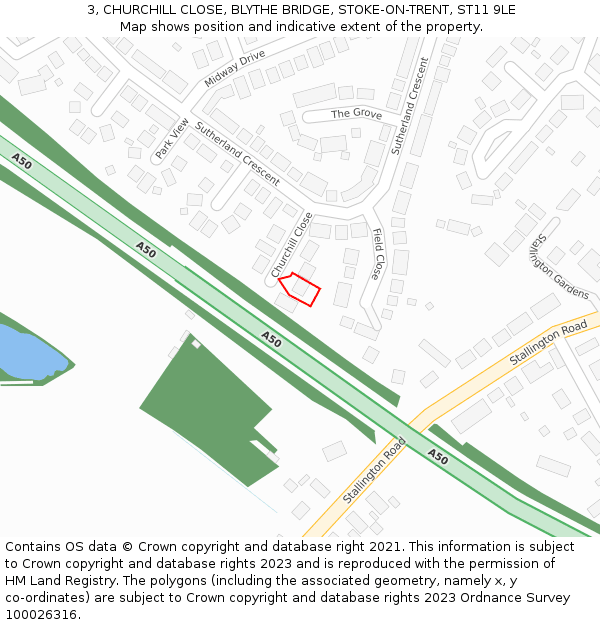 3, CHURCHILL CLOSE, BLYTHE BRIDGE, STOKE-ON-TRENT, ST11 9LE: Location map and indicative extent of plot