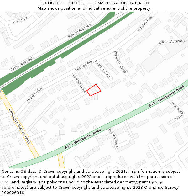 3, CHURCHILL CLOSE, FOUR MARKS, ALTON, GU34 5JQ: Location map and indicative extent of plot