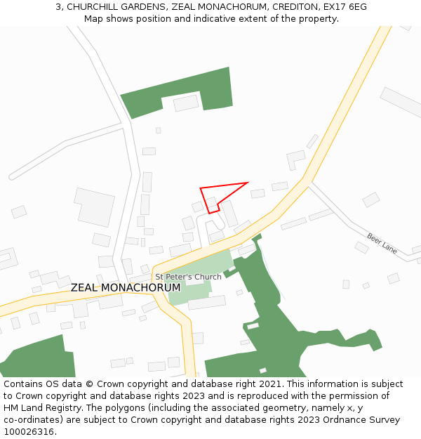 3, CHURCHILL GARDENS, ZEAL MONACHORUM, CREDITON, EX17 6EG: Location map and indicative extent of plot