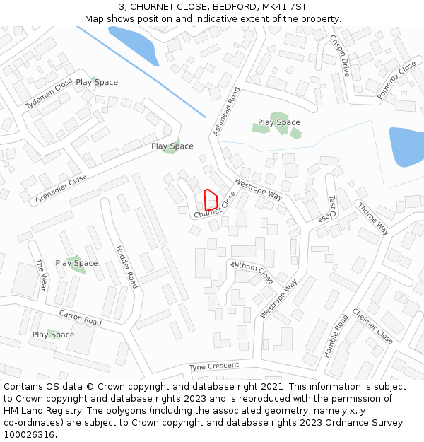 3, CHURNET CLOSE, BEDFORD, MK41 7ST: Location map and indicative extent of plot