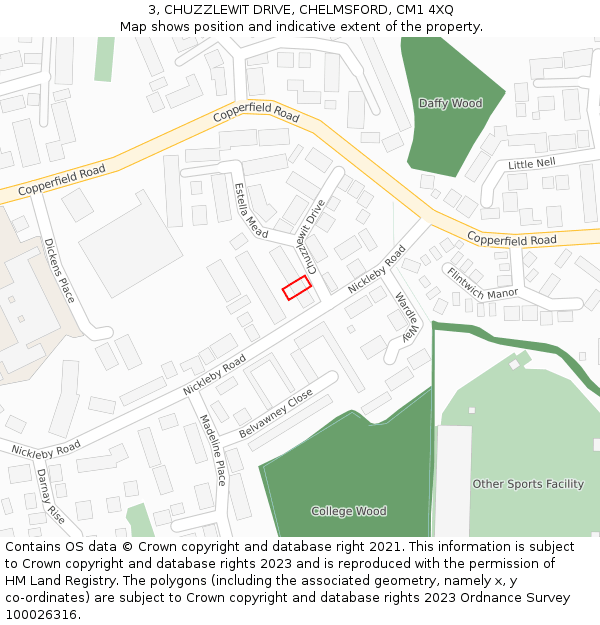 3, CHUZZLEWIT DRIVE, CHELMSFORD, CM1 4XQ: Location map and indicative extent of plot