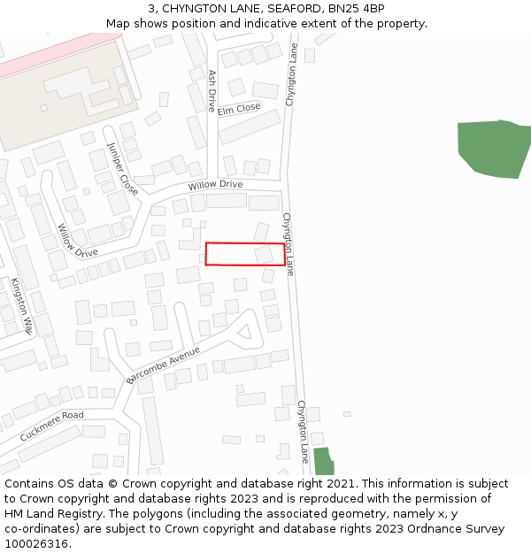 3, CHYNGTON LANE, SEAFORD, BN25 4BP: Location map and indicative extent of plot