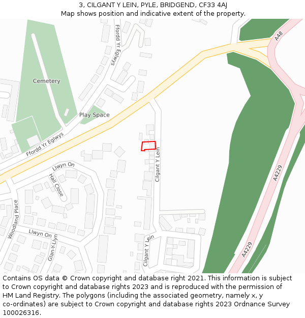 3, CILGANT Y LEIN, PYLE, BRIDGEND, CF33 4AJ: Location map and indicative extent of plot