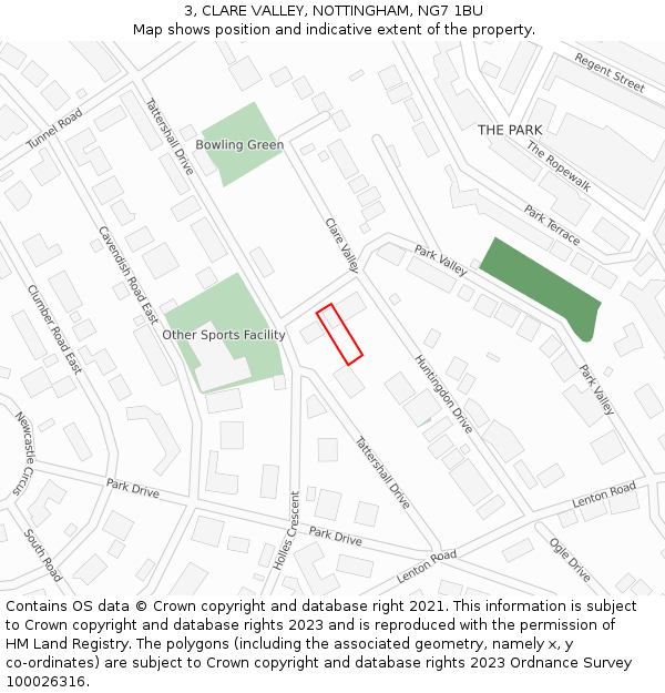 3, CLARE VALLEY, NOTTINGHAM, NG7 1BU: Location map and indicative extent of plot