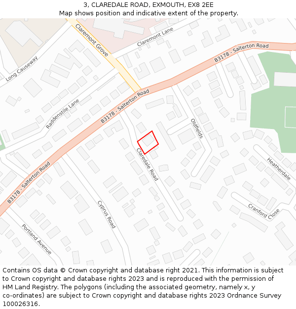3, CLAREDALE ROAD, EXMOUTH, EX8 2EE: Location map and indicative extent of plot
