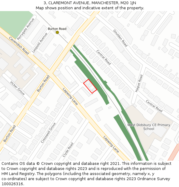 3, CLAREMONT AVENUE, MANCHESTER, M20 1JN: Location map and indicative extent of plot
