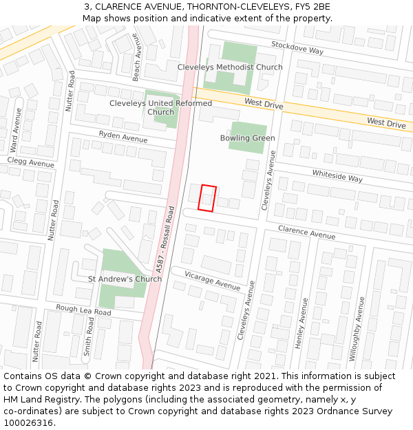 3, CLARENCE AVENUE, THORNTON-CLEVELEYS, FY5 2BE: Location map and indicative extent of plot