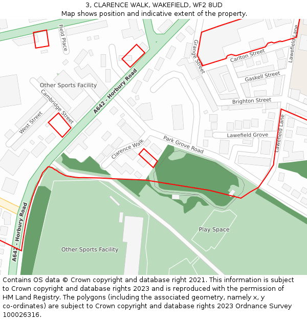 3, CLARENCE WALK, WAKEFIELD, WF2 8UD: Location map and indicative extent of plot