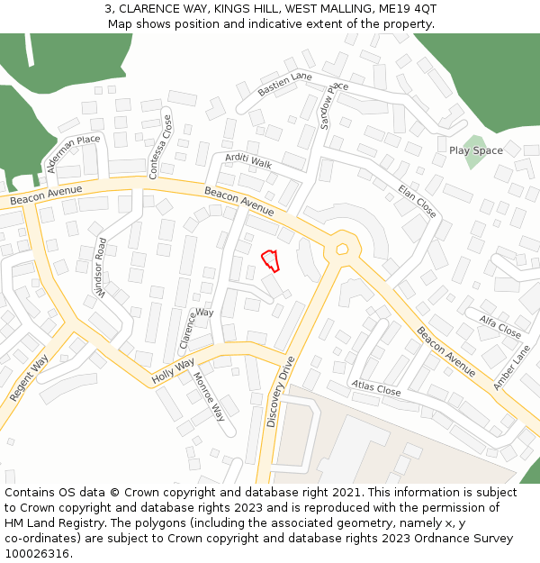 3, CLARENCE WAY, KINGS HILL, WEST MALLING, ME19 4QT: Location map and indicative extent of plot