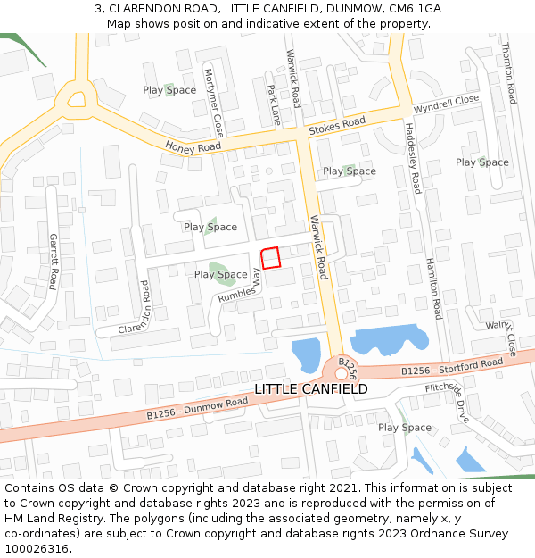 3, CLARENDON ROAD, LITTLE CANFIELD, DUNMOW, CM6 1GA: Location map and indicative extent of plot