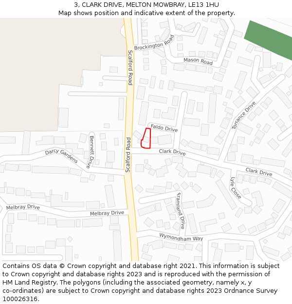 3, CLARK DRIVE, MELTON MOWBRAY, LE13 1HU: Location map and indicative extent of plot