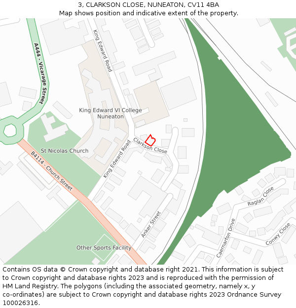 3, CLARKSON CLOSE, NUNEATON, CV11 4BA: Location map and indicative extent of plot