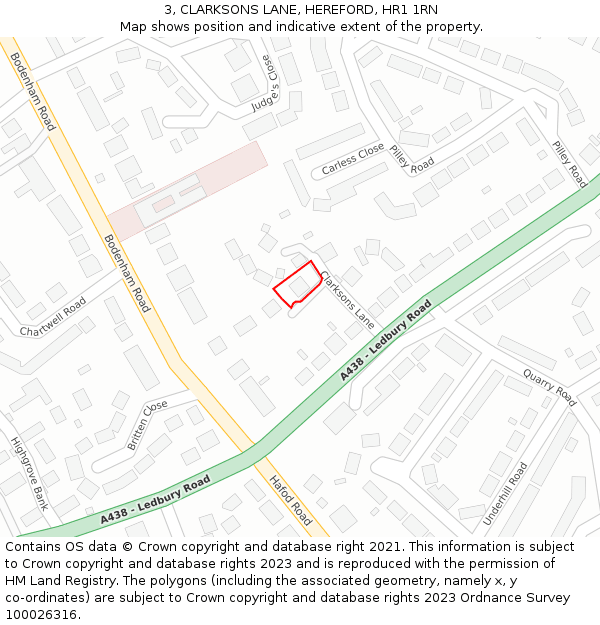 3, CLARKSONS LANE, HEREFORD, HR1 1RN: Location map and indicative extent of plot