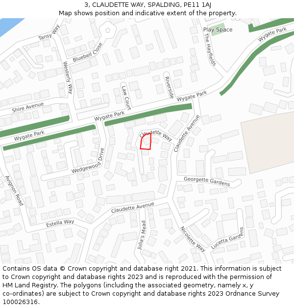 3, CLAUDETTE WAY, SPALDING, PE11 1AJ: Location map and indicative extent of plot