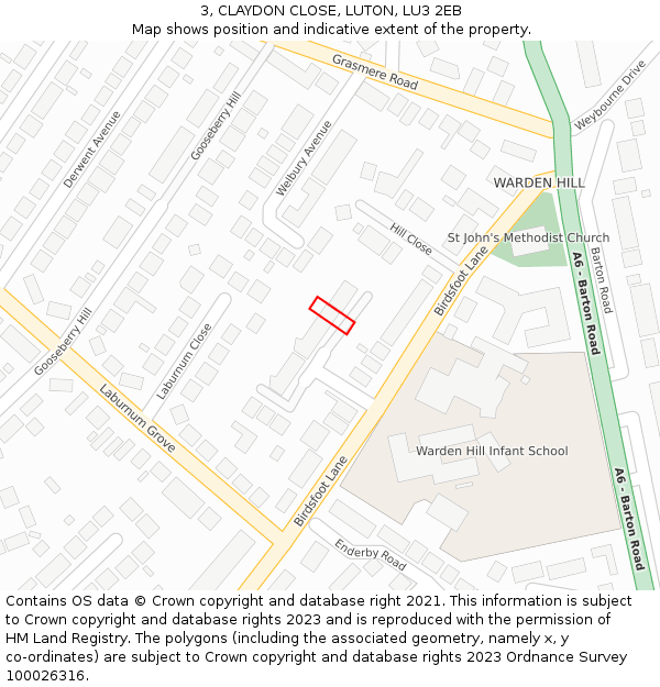 3, CLAYDON CLOSE, LUTON, LU3 2EB: Location map and indicative extent of plot