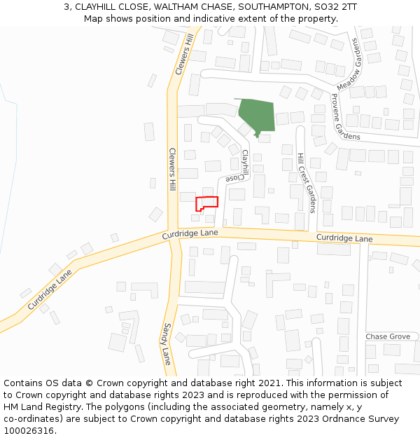 3, CLAYHILL CLOSE, WALTHAM CHASE, SOUTHAMPTON, SO32 2TT: Location map and indicative extent of plot