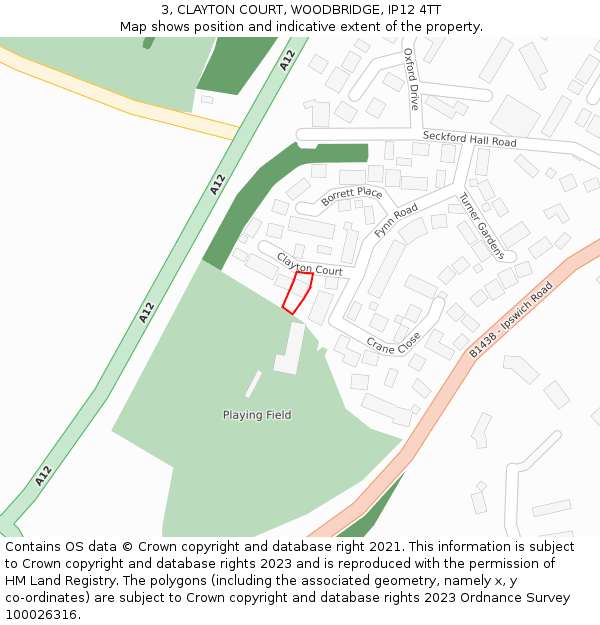 3, CLAYTON COURT, WOODBRIDGE, IP12 4TT: Location map and indicative extent of plot