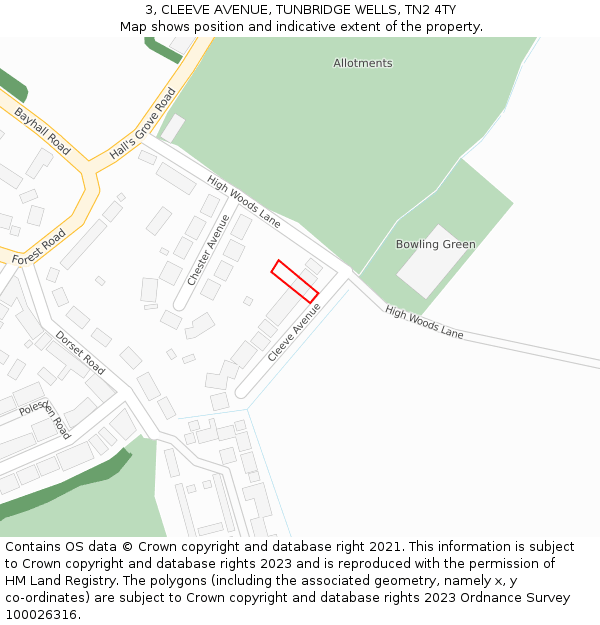 3, CLEEVE AVENUE, TUNBRIDGE WELLS, TN2 4TY: Location map and indicative extent of plot