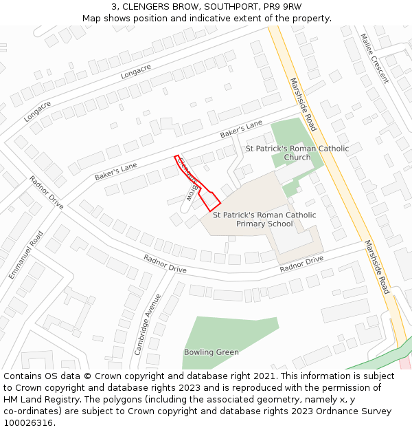 3, CLENGERS BROW, SOUTHPORT, PR9 9RW: Location map and indicative extent of plot