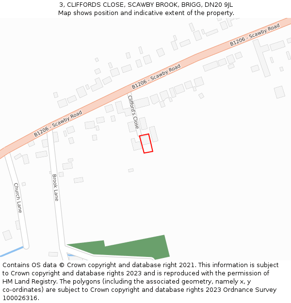 3, CLIFFORDS CLOSE, SCAWBY BROOK, BRIGG, DN20 9JL: Location map and indicative extent of plot