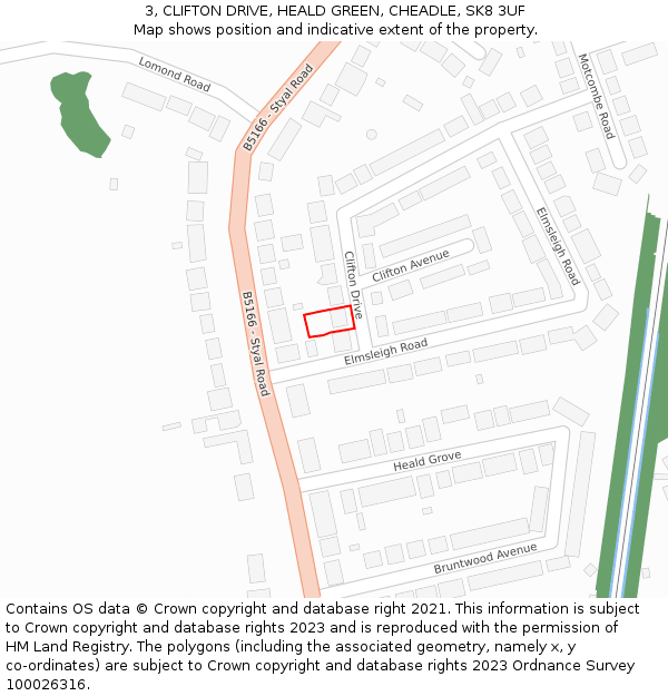 3, CLIFTON DRIVE, HEALD GREEN, CHEADLE, SK8 3UF: Location map and indicative extent of plot