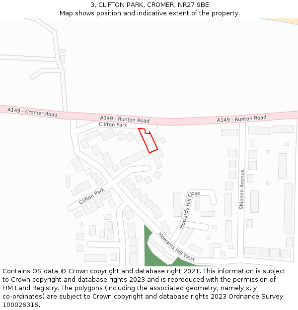 3, CLIFTON PARK, CROMER, NR27 9BE: Location map and indicative extent of plot