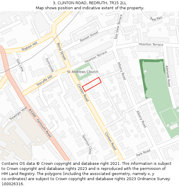 3, CLINTON ROAD, REDRUTH, TR15 2LL: Location map and indicative extent of plot