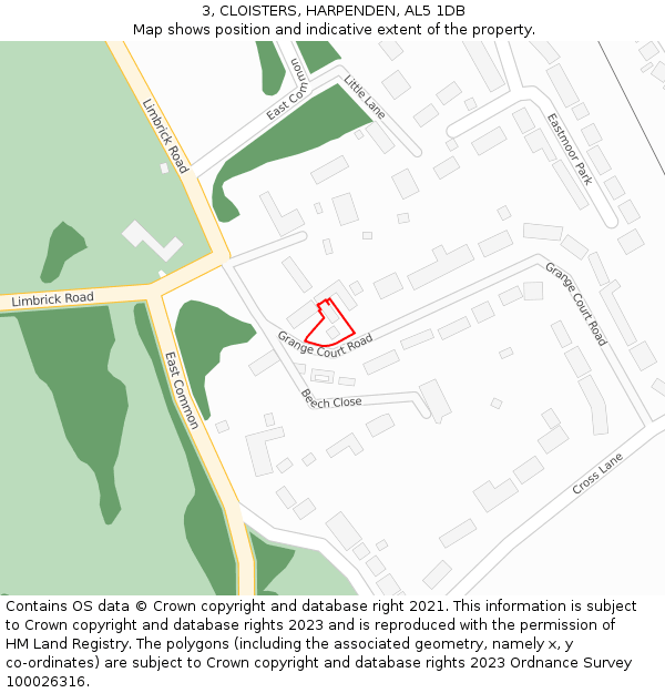 3, CLOISTERS, HARPENDEN, AL5 1DB: Location map and indicative extent of plot