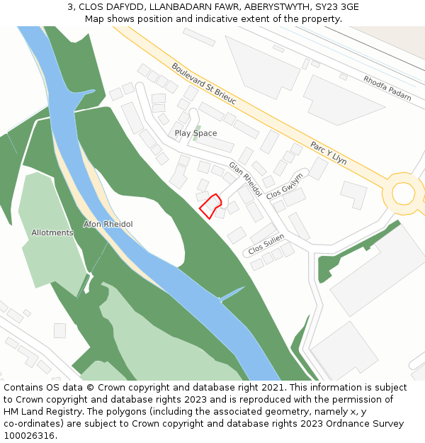 3, CLOS DAFYDD, LLANBADARN FAWR, ABERYSTWYTH, SY23 3GE: Location map and indicative extent of plot